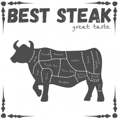 Biftek yemek pişirmek için sığır eti düzeni, Vintage kasap keser