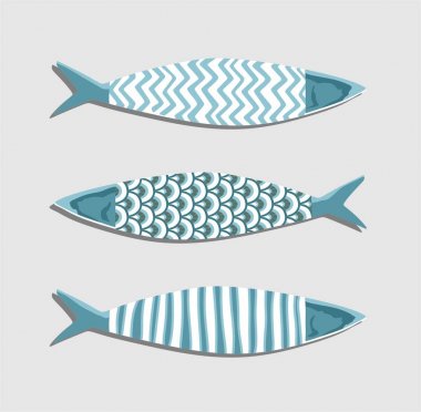 Deniz balığı İskandinav tarzı ile dekoratif çizilmiş desen