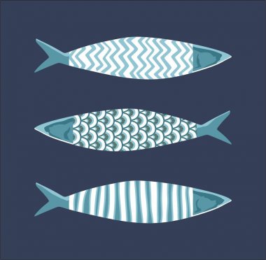 Deniz balığı İskandinav tarzı ile dekoratif çizilmiş desen