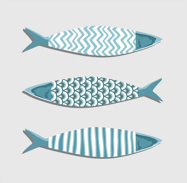 Ozdobny wzór ręcznie rysowane z ryb morskich w skandynawskim stylu — Wektor stockowy