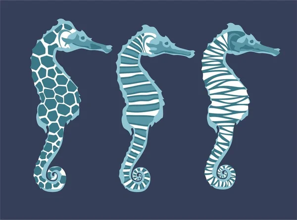Motif décoratif dessiné à la main avec cheval de mer dans le style scandinave — Image vectorielle