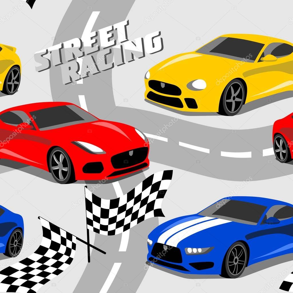 cool sport cars seamless pattern