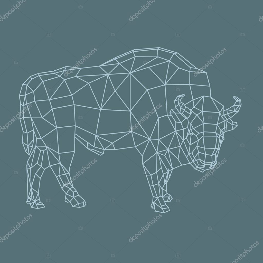 Wild bison origami polygonal shapes in scandinavian style