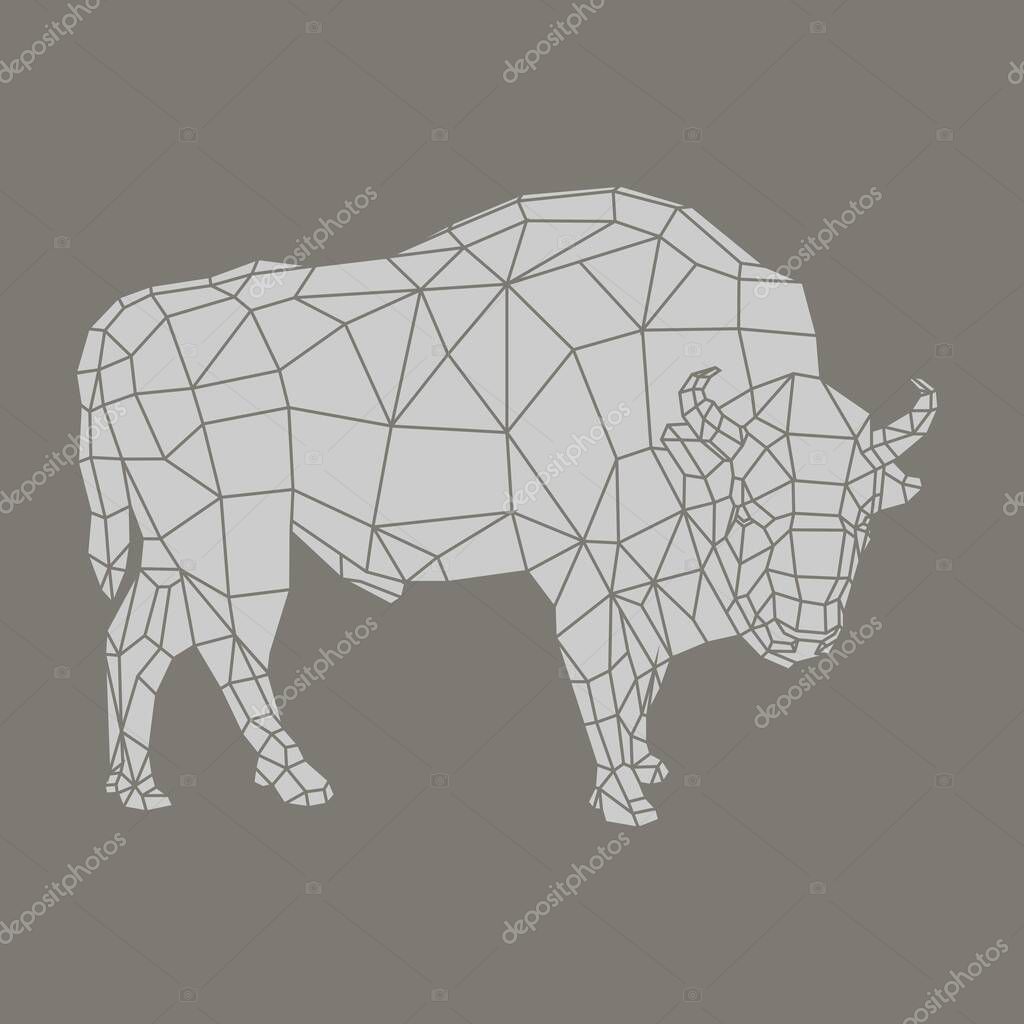 Wild bison origami polygonal shapes in scandinavian style
