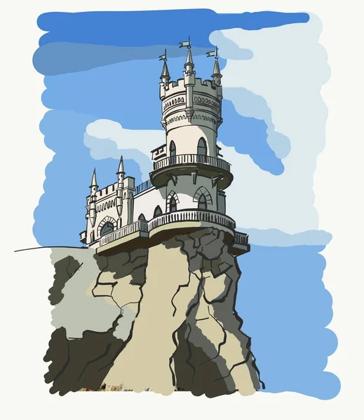 Crimean castle swallows nest, landscape vector postcard - Stok Vektor