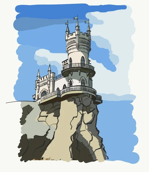 Кримський замок поглинає гніздо, ландшафтні векторні листівки Векторна Графіка