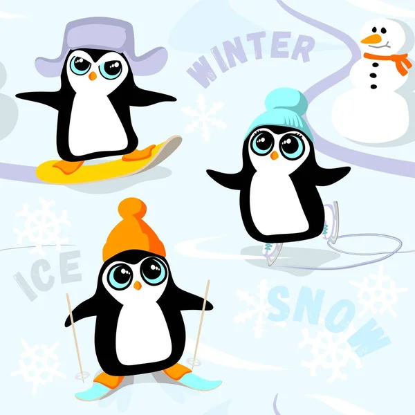 Kusursuz desen - sevimli, sevimli penguenler kışın eğlenir