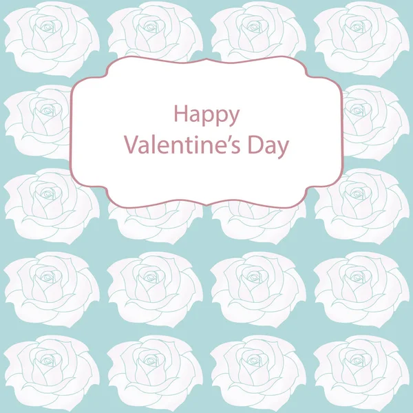 Grußkarte mit Valentinstag mit sanft grünem Hintergrund und Rosen. — Stockvektor