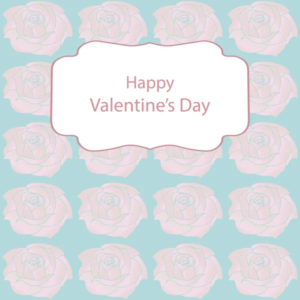 Blahopřání s Valentýna s jemně zeleným pozadím a růžové růže. — Stockový vektor