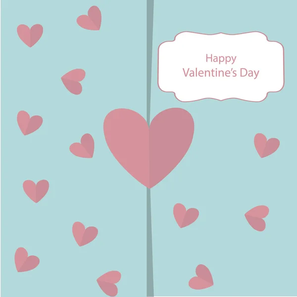 Tarjeta de felicitación con San Valentín con un fondo suavemente verde y corazones rosados . — Vector de stock