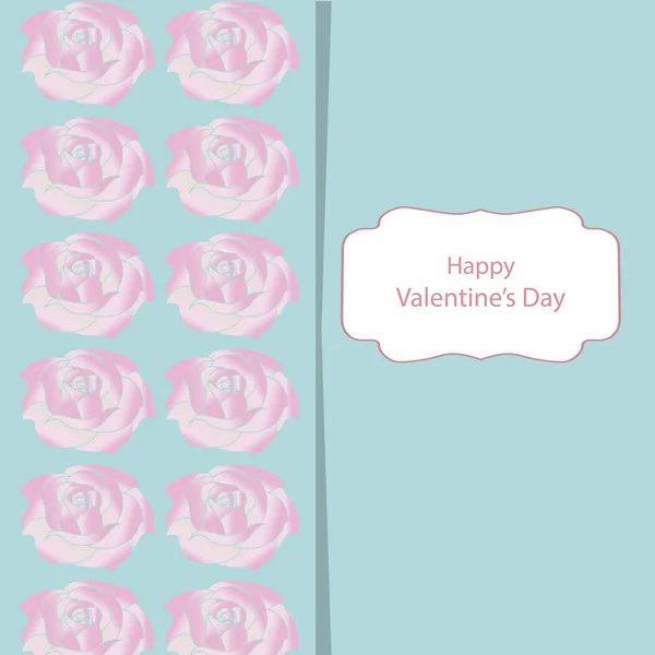 Tarjeta de felicitación con San Valentín con un fondo ligeramente verde y rosas rosadas . — Vector de stock