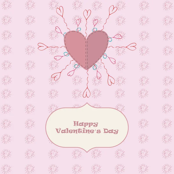 Tarjeta de felicitación Día de San Valentín con corazones en forma de bolas y sol, dibujado por un niño . — Vector de stock