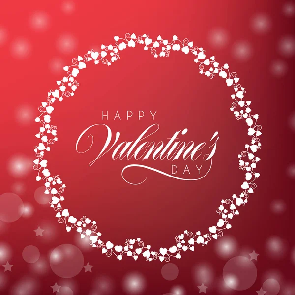 Tarjeta de felicitación para San Valentín. El fondo es rojo con bolas brillantes borrosas . — Vector de stock