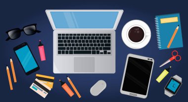 İş yeri kavramı. Ofis Resepsiyon üstten görünüm tasarım ile. 