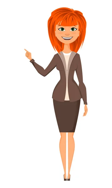 Young attractive redhead woman in stylish office clothes. — Stock Vector