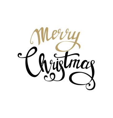 Neşeli Noel güzel yazı, el yapımı hat. Altın ve siyah üzerinde beyaz izole mektuplar. Vektör çizim kış tatilleri için. Hat yazı tipi stili afiş