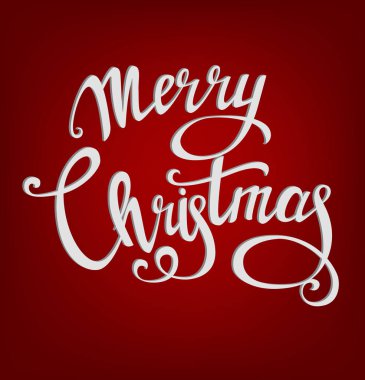 Neşeli Noel güzel yazı, el yapımı hat. Beyaz harfler izole kırmızı. Vektör çizim kış tatilleri için. Hat sanatı, yazı tipi stilini, afiş