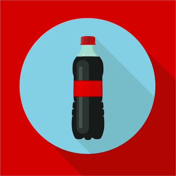 Flasche Sodawasser. Cola-Flasche. leckeres Erfrischungsgetränk. flacher moderner Stil, langer Schatten. Vektorillustration — Stockvektor