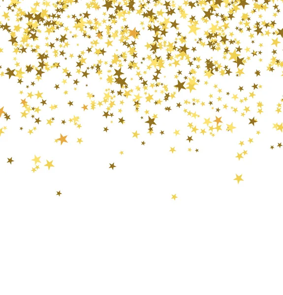 Estrellas doradas cayendo del cielo sobre fondo blanco. Resumen Antecedentes. Patrón de brillo para banner. Ilustración vectorial . — Vector de stock