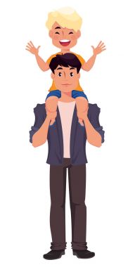 Baba ve oğul oynuyor. Mutlu Babalar Günü tebrik kartı. Vektör çizim.