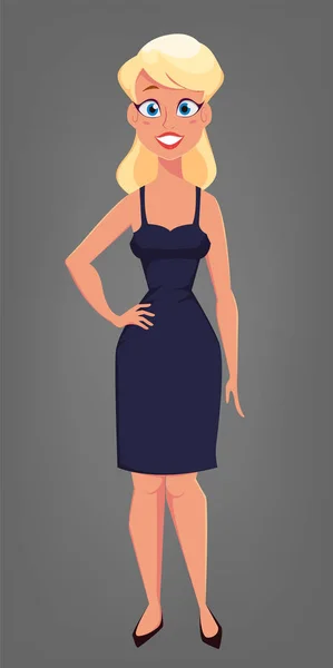 Vacker blond kvinna med stora blå ögon. Söta tecknade figur. Vektorillustration. — Stock vektor