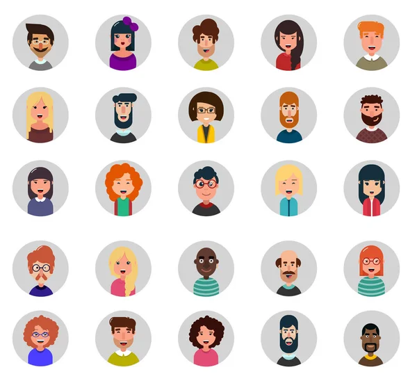 Ensemble de vingt-cinq icônes vectorielles avatar. Style plat — Image vectorielle