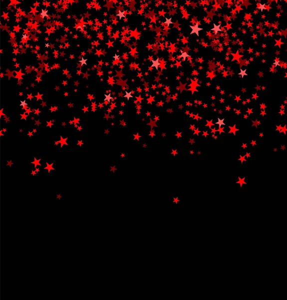 Estrellas rojas cayendo del cielo sobre fondo negro. Fondo abstracto. Patrón de brillo para banner. Ilustración vectorial . — Vector de stock