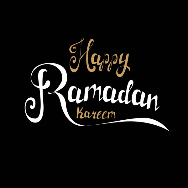 Feliz cartão de felicitações Ramadan Kareem. Letras douradas e brancas feitas à mão para as tradicionais férias muçulmanas. Ilustração vetorial — Vetor de Stock