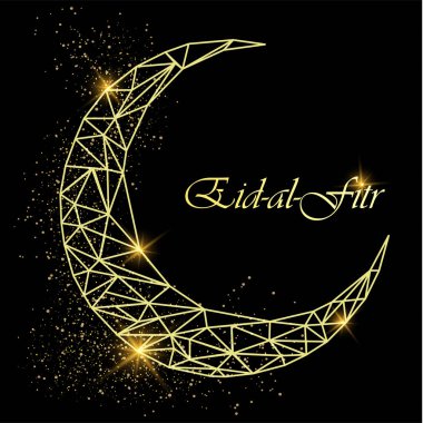 Glitter siyah arka plan üzerine ile poligonal altın ay olan Ramazan Kareem güzel tebrik kartı. Hisse senedi vektör