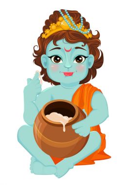 Mutlu Janmashtami. Krishna'nın doğum kutlama. Küçük Krishna tereyağı tadı. Geleneksel Hint fest. Vektör çizim