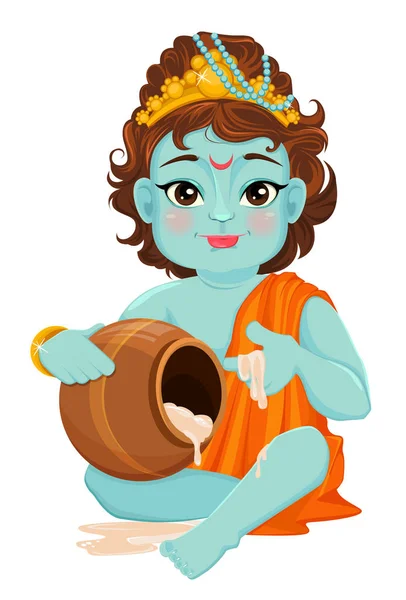 Happy Janmashtami. Celebrating birth of Krishna. Traditional Indian fest. Vector illustration — Stock Vector