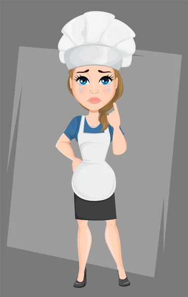 Chef woman disappointed, upset. Cute cartoon character cook. Vector illustration. EPS10 — Stock Vector