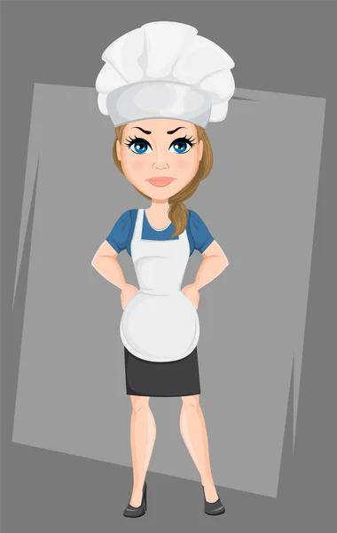 Chef femme en colère. Mignon personnage de dessin animé cuisinier. Illustration vectorielle. PSE10 — Image vectorielle