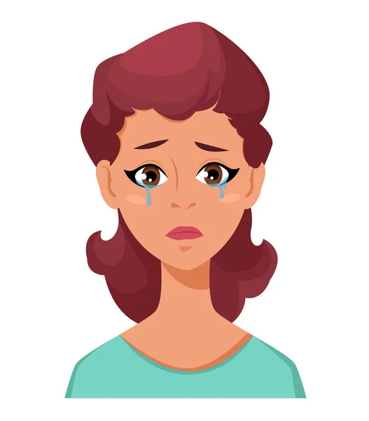 Möta uttryck för en kvinna - gråt, olycklig. Kvinnliga känslor. Attraktiva seriefigur. Vektorillustration isolerade på vit bakgrund. — Stock vektor