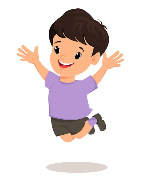 Улыбающийся мальчик прыгает. Симпатичный персонаж мультфильма. Векторная иллюстрация . — стоковый вектор