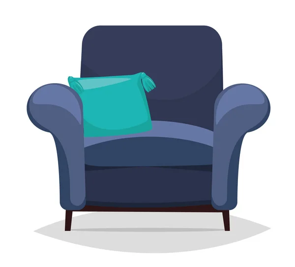 Sillón azul y almohada . — Vector de stock