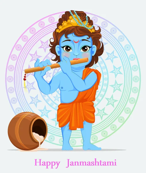 Feliz Janmashtami. Celebrando o nascimento de Krishna . — Vetor de Stock