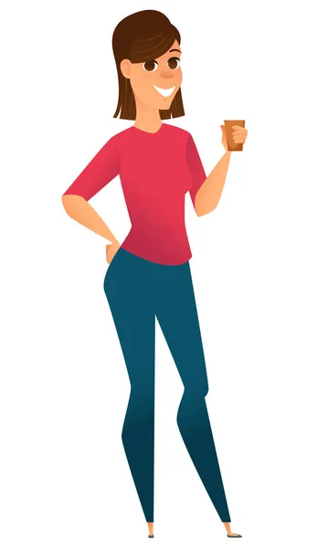 Stylized character. Modern business woman holding cup of tea. — Stock Vector
