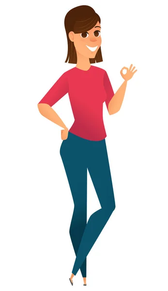Modern business woman showing ok sign and smiling. — Stock Vector