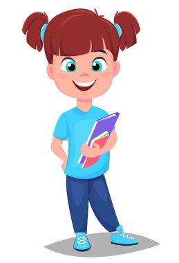 Okula dönüş. Rahat kıyafetler kitaplarda ile şirin kız. Güzel l