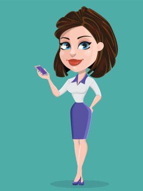 Güzel iş kadını ile smartphone. İşkadını forma içinde