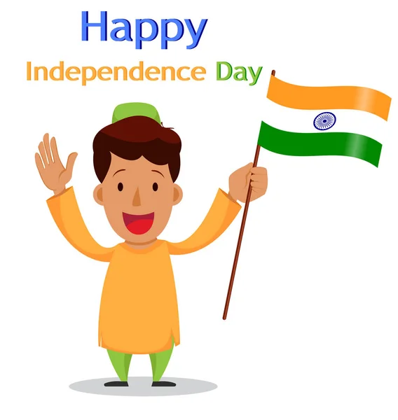 Ημέρα ανεξαρτησίας στην Ινδία. Ευχετήρια κάρτα με αστείο καρτούν char — Διανυσματικό Αρχείο