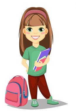 Rahat kıyafetler standları çantanı yakınındaki kitaplarda ile şirin kız. 