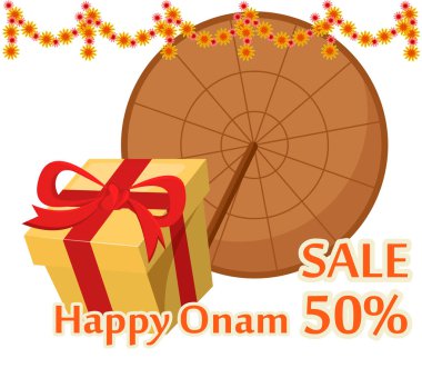 Kral Mahabali ve hediye kutusu şemsiyesi. Mutlu Onam Festivali k