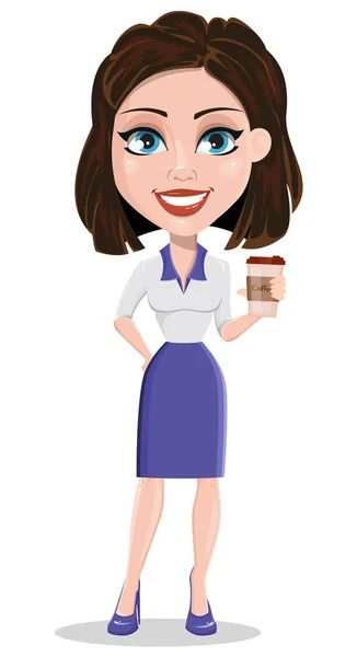 Hermosa mujer de negocios sosteniendo café mientras descansa café. Busi. — Vector de stock