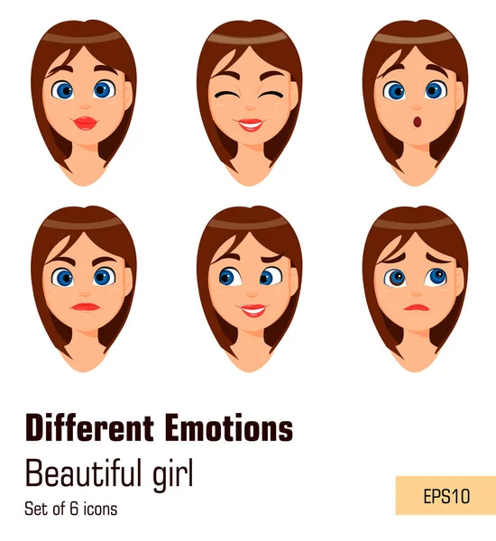 Farklı yüz ifadeleri olan kadın. Genç çekici kız zekâ