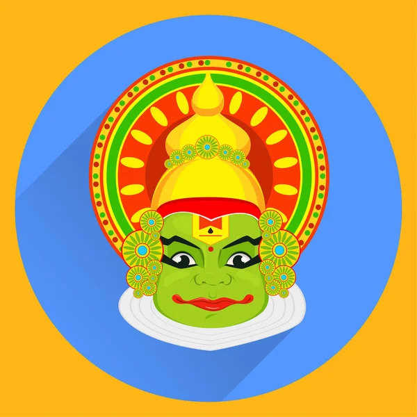 Kathakali face with heavy crown for festival of Onam celebration — Stock Vector