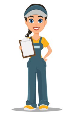 Kurye kadın holding boş Pano. Profesyonel hızlı teslim