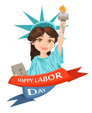 İşçi Bayramı tebrik kartı heykel bir Kostüm giymiş kızla