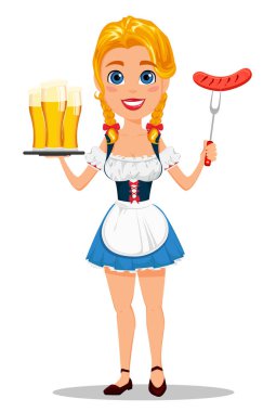 Oktoberfest vektör çizim t tutan seksi redhead kızla
